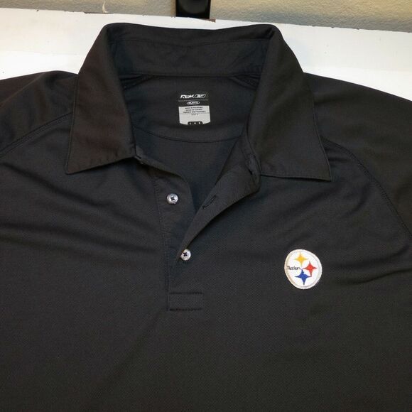 PITTSBURGH STEELERS FOOTBALL POLO GOLF SHIRT Mens L REEBOK Play Dry - Picture 1 of 3